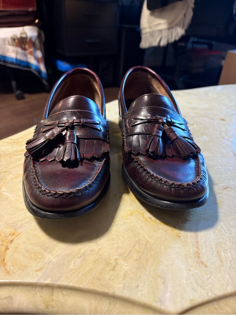 Bass Men's Tassel Kiltie Loafers in Burgundy Brown